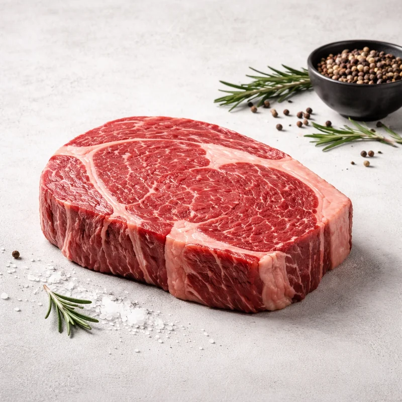 Chuletón de ternera premium sobre fondo neutro