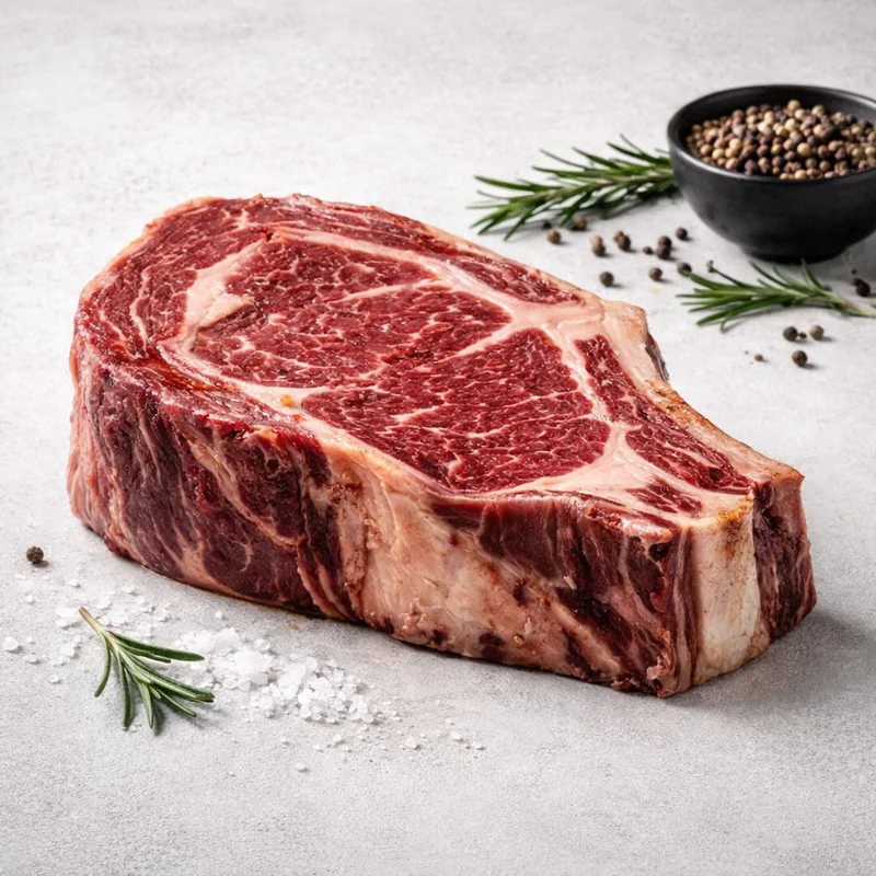 Chuletón de vaca madurada con infiltración marcada.