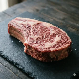 Chuletón de ternera premium con infiltración visible.