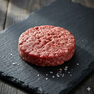 Hamburguesa gourmet 100% ternera con textura natural.