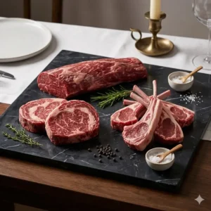 Pack gourmet para 4 personas con selección de carnes premium.